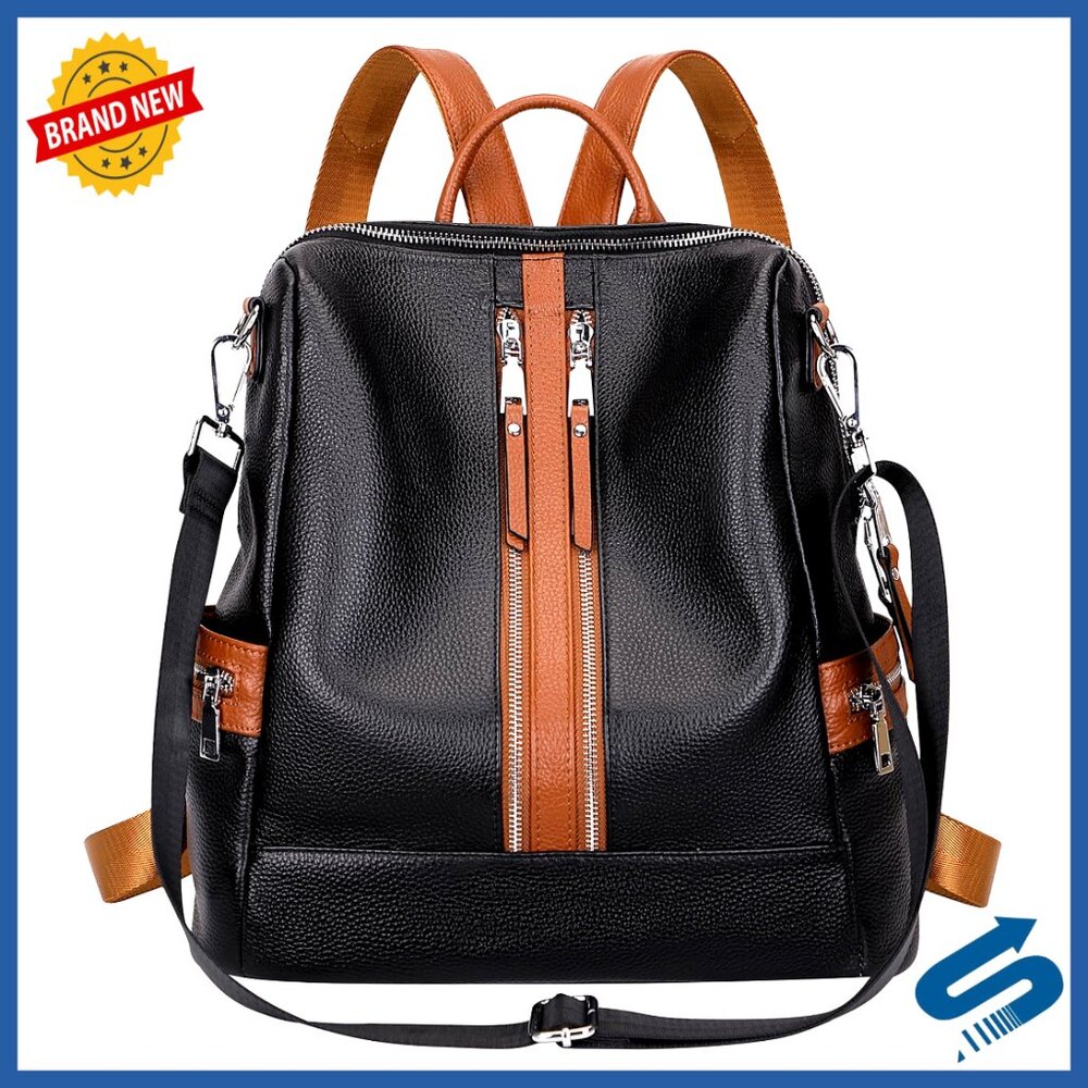 Genuine Leather Backpack Purse Convertible Shoulder Crossbody Bag Elegant